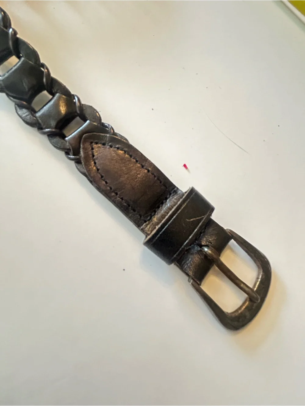 Genuine, leather, black, braided, thin women’s belt w/gunmetal buckle size M